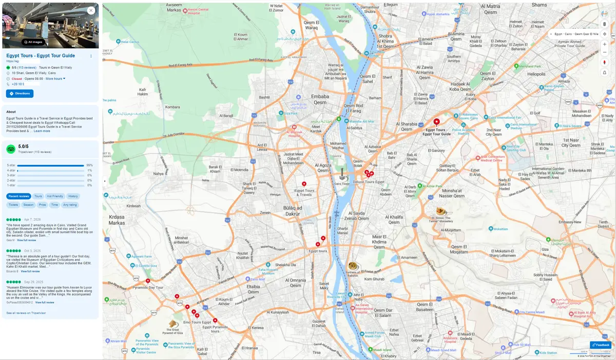 نموذج نشاط مرشد ورحلات سياحية على خرائط Google