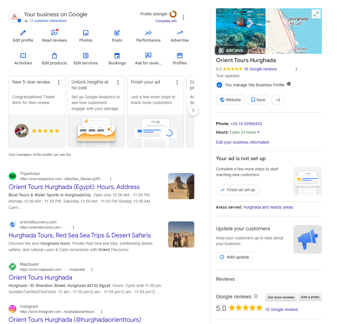 نموذج نشاط Orient Tours — منظّم رحلات على خرائط Google