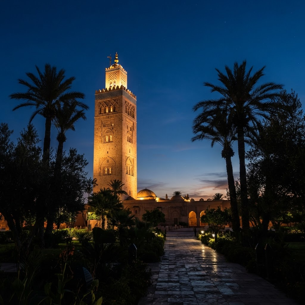صومعة الكتبية في مراكش ليلاً